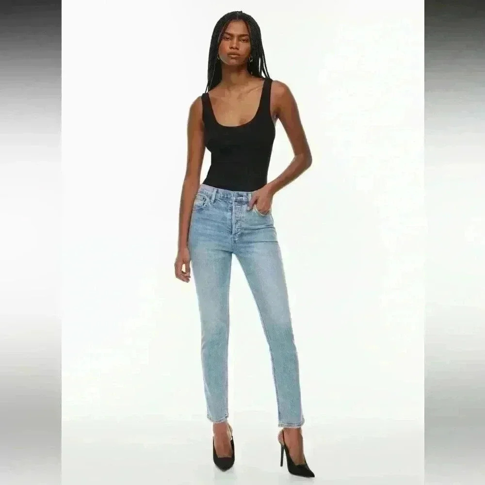 Denim Forum Aritzia The Yoko High Rise Slim High Waisted Blue Jean Denim Size 24